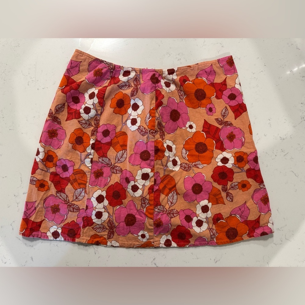 Urban Outfitters Peach Floral A-Line Skirt with Pink & Orange Blooms